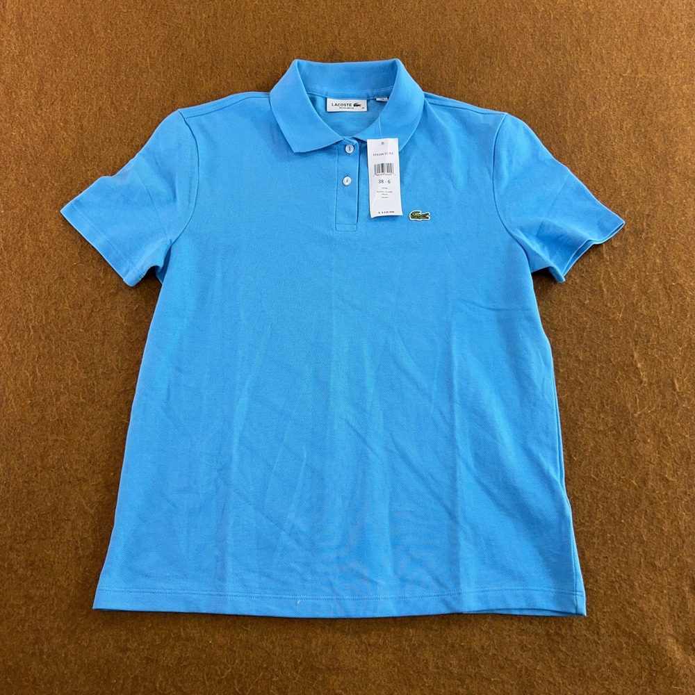 Lacoste Womens 38 Blue Regular Fit Cotton Pique Short Sleeve Polo Shirt NWT